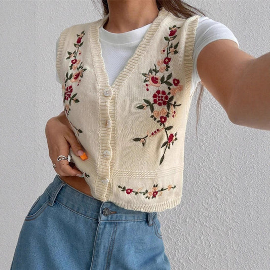 Damen Bestickte Weste mit Knopfleiste Stalluxe