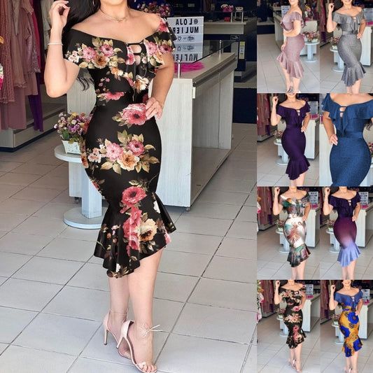 Damen Glitzerndes Midi-Kleid mit Rüschen und Schlitz Stalluxe