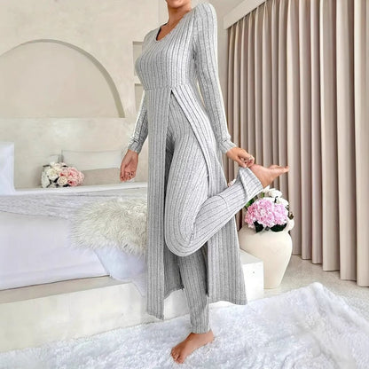 Damen Elegantes Maxijumpsuit mit hochsensibler Struktur und seitlichen Schlitzen Stalluxe