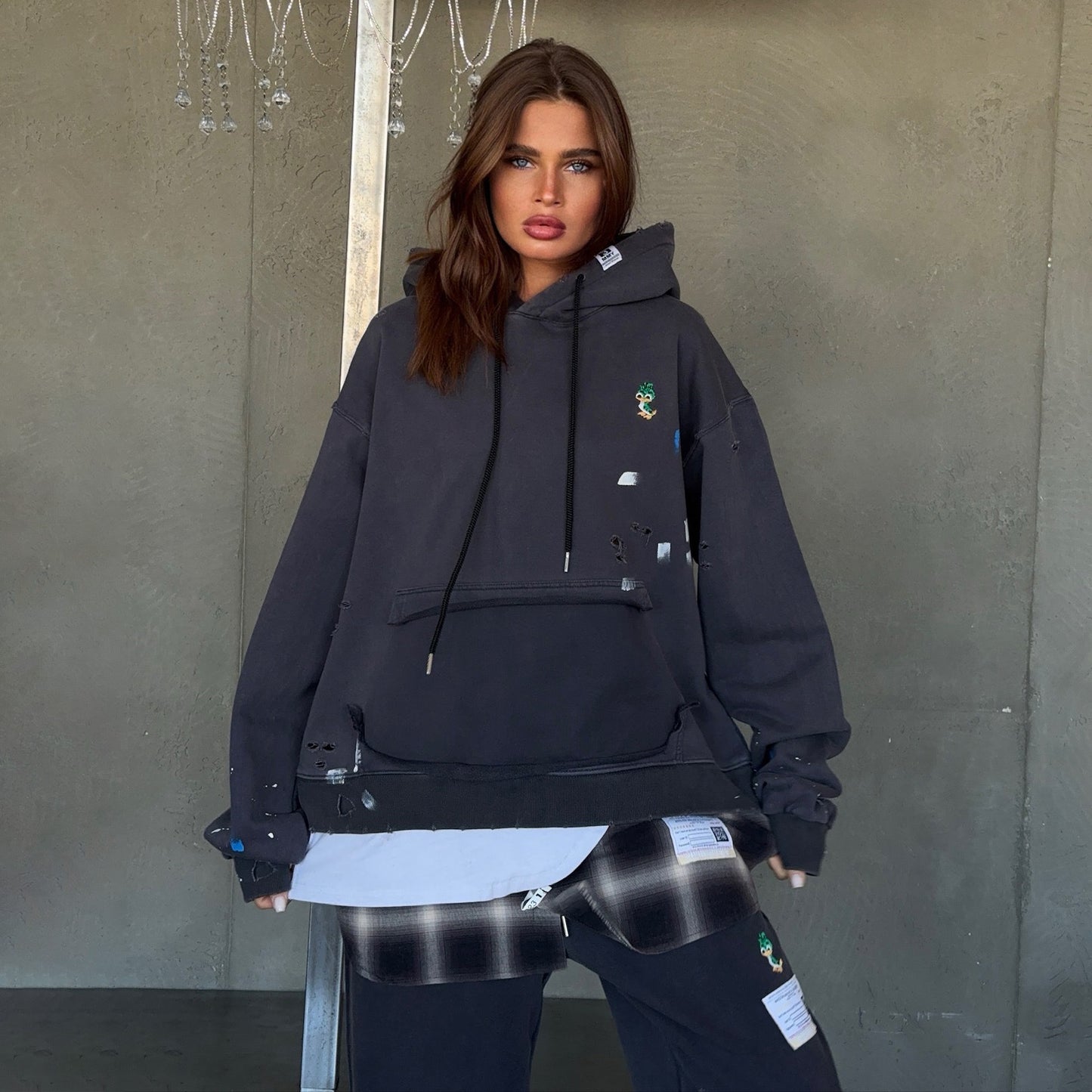 Damen Oversized Kapuzenpullover mit speziellen Designelementen Stalluxe Dunkelgrau