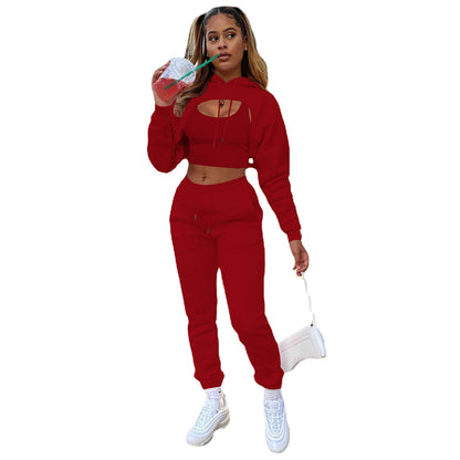 Damen Sportlicher Zweiteiler mit cropped Hoodie und bequemen Jogginghosen Stalluxe