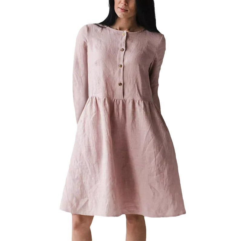 Damen lässiges Freizeitkleid mit Knopfverschluss und voluminösem Rock Stalluxe