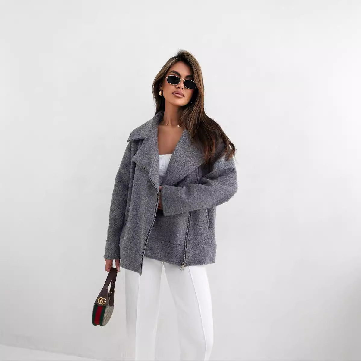 Damen Oversized Jacke mit Reißverschluss und weichem Material Stalluxe