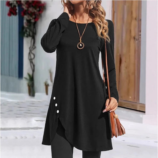 Damen modisches Longsleeve-Tunika mit verspielten Knopfdetails Stalluxe