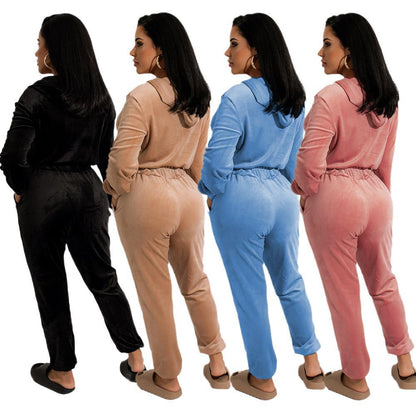 Damen Fleece-Jumpsuit mit Kapuze und elastischem Bund Stalluxe