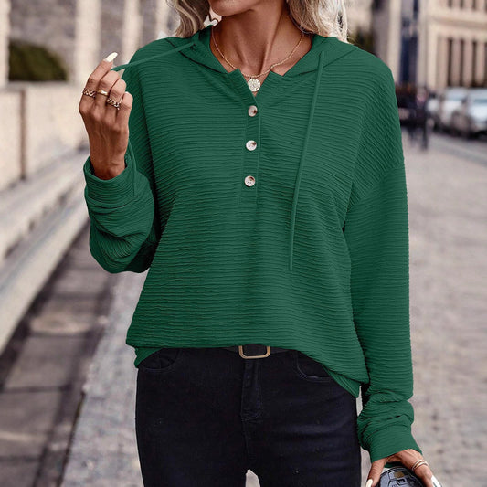 Damen Kapuzenshirt mit Knopfleiste und strukturierter Oberfläche Stalluxe