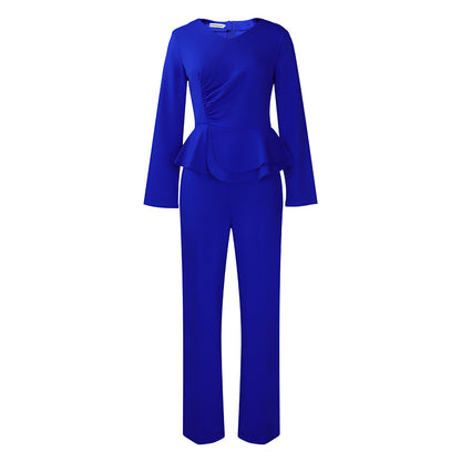 Damen Peplum Overall mit langen Ärmeln und elegantem V-Ausschnitt Stalluxe