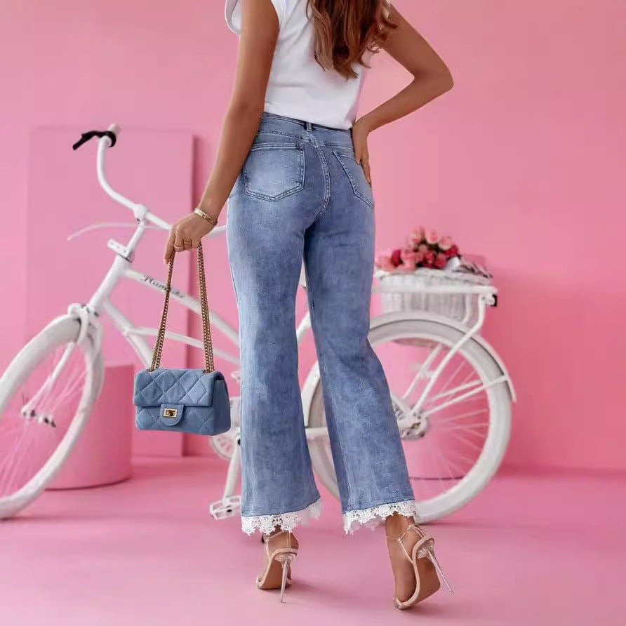 Damen Weit geschnittene Jeans mit Spitzenabschluss Stalluxe