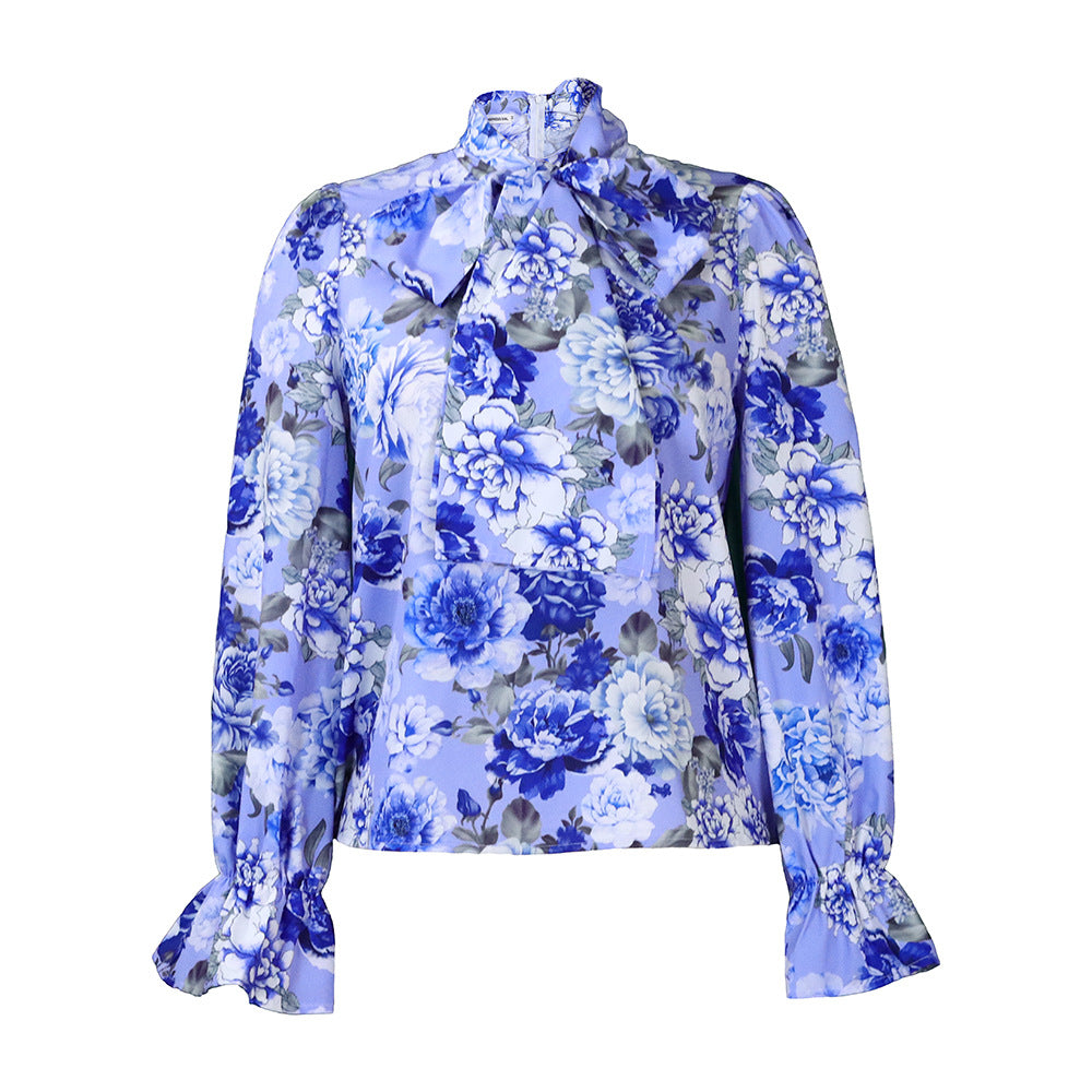 Damen Schlupfbluse mit großflächigem Blumendruck und Stehkragen Stalluxe