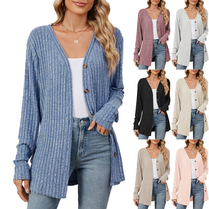 Damen lässige Strickjacke mit feiner Rippstruktur und praktischen Knöpfen Stalluxe