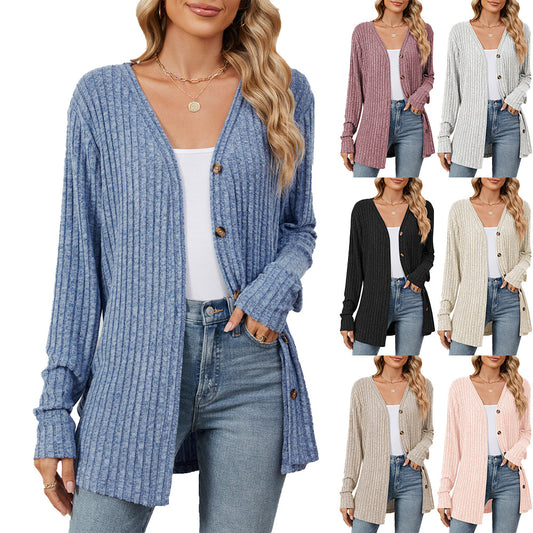 Damen lässige Strickjacke mit feiner Rippstruktur und praktischen Knöpfen Stalluxe