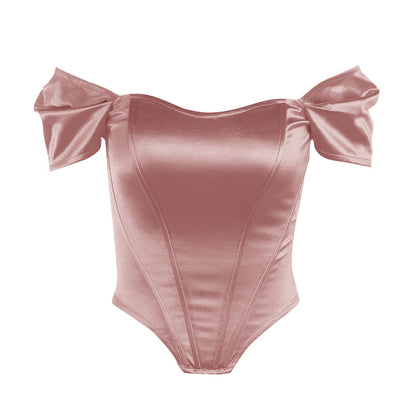 Damen Satin Off-Shoulder Korsett Bodysuit Stalluxe