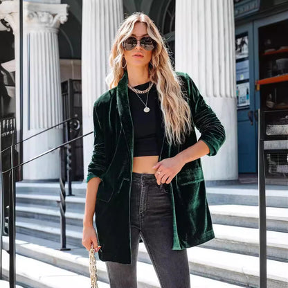 Damen Elegant geschnittener Velours-Blazer mit Taschen Stalluxe