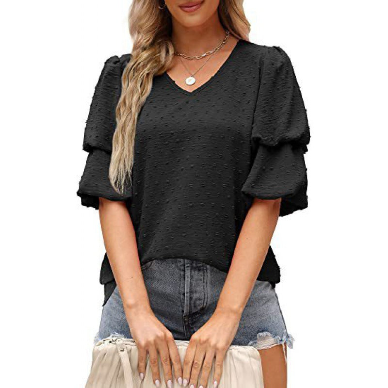 Damen V-Ausschnitt Bluse mit Puffärmeln und Struktur Stalluxe