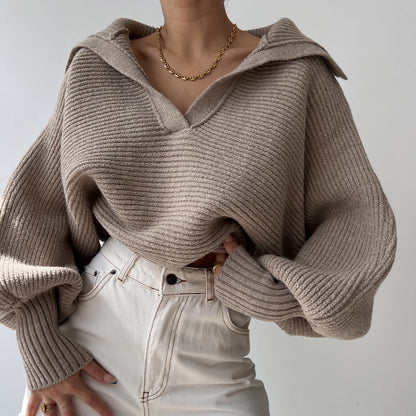 Damen cropped Strickpullover mit weitem Schnitt und angesagtem Kragen Stalluxe