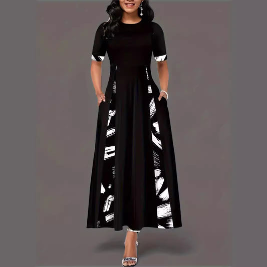 Damen Maxikleid mit künstlerischem Muster und praktischen Taschen Stalluxe