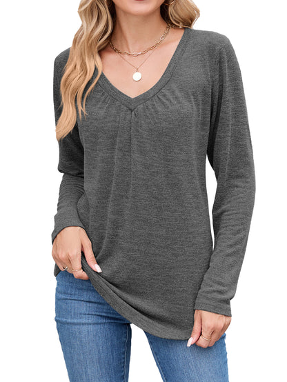 Damen Langarmshirt mit raffiniertem V-Ausschnitt und Falten Stalluxe