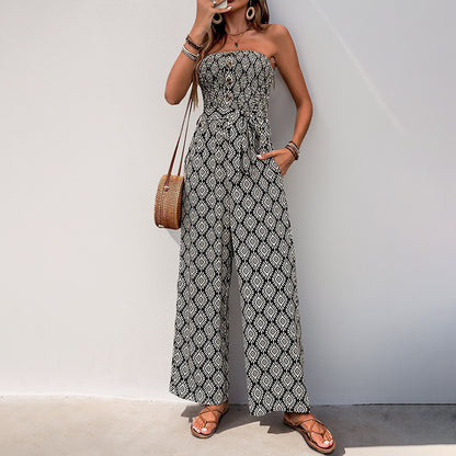 Damen Alltagsjumpsuit mit elastischem Oberteil und modischem Muster Stalluxe