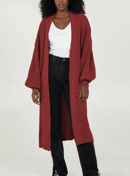 Damen Langer Strickcardigan mit voluminösen Ärmeln und offenem Schnitt Stalluxe