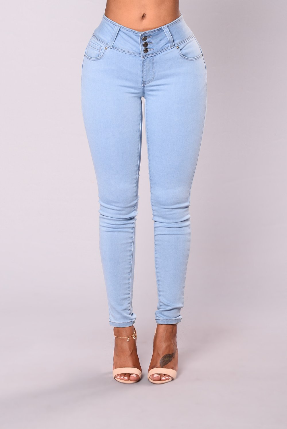 Damen figurbetonte Jeanshose mit hohem Bund und schmalem Bein Stalluxe Hellblau