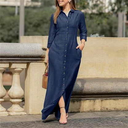 Damen lässiges Maxikleid mit funktionalem Knopfverschluss und praktischen Seitentaschen Stalluxe