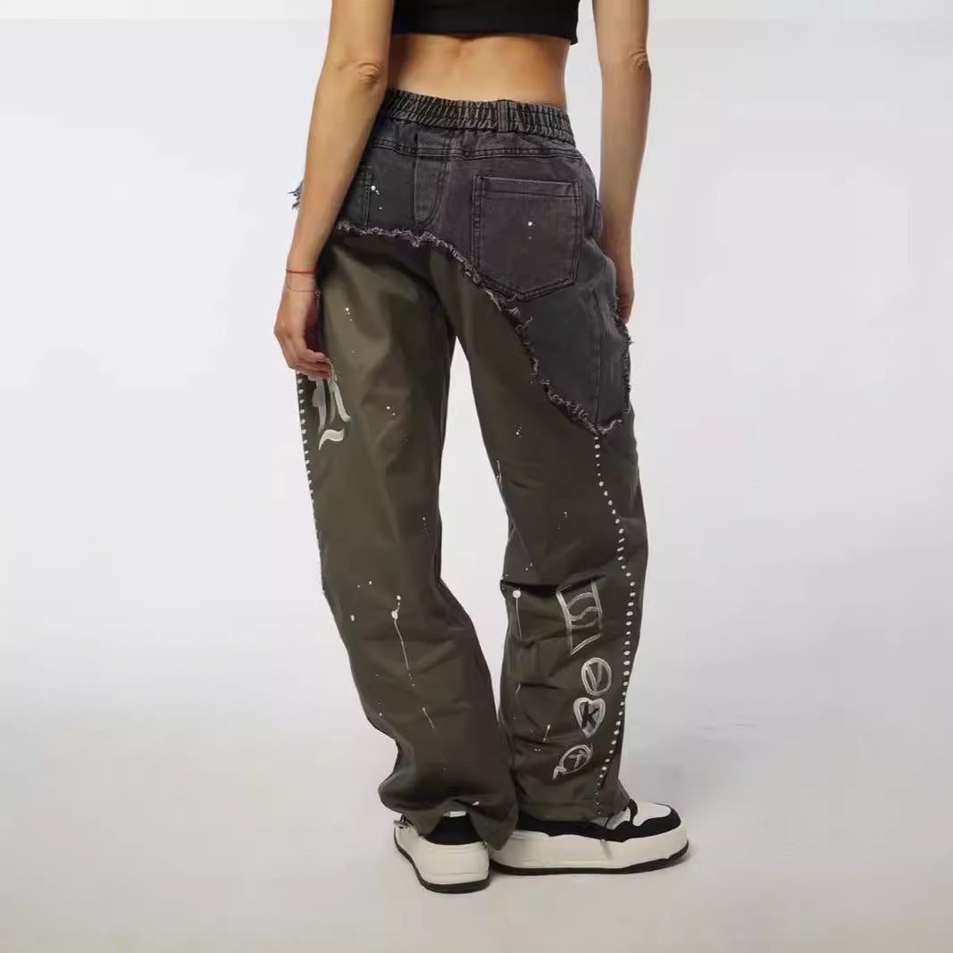 Damen modische Baggy-Jeans mit asymmetrischem Design und einzigartigen Details Stalluxe