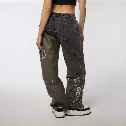 Damen modische Baggy-Jeans mit asymmetrischem Design und einzigartigen Details Stalluxe