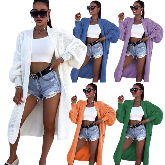 Damen Langer Strickcardigan mit weiten Ärmeln und praktischen Taschen Stalluxe