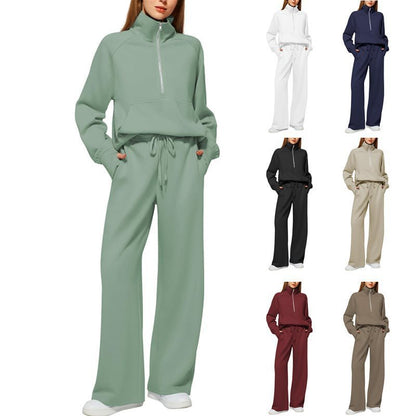 Damen Sportliches Fleece-Kombinationsset mit hohem Kragen und seitlichen Taschen Stalluxe