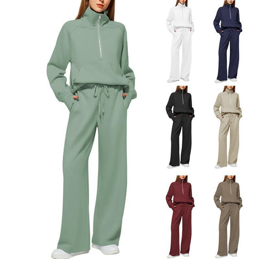 Damen Sportliches Fleece-Kombinationsset mit hohem Kragen und seitlichen Taschen Stalluxe