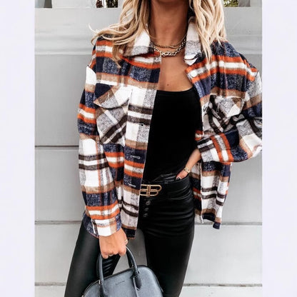 Damen Kariertes Overshirt mit Taschen und warmem Futter Stalluxe