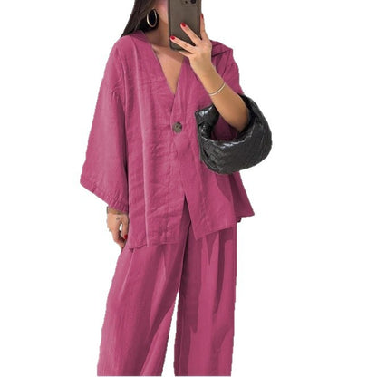 Damen lässiges Two-Piece Set mit oversized Schnitt und Knopfverschluss Stalluxe