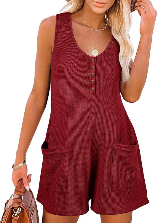 Damen lässiger Kurz-Jumpsuit mit Knopfleiste und Taschen Stalluxe