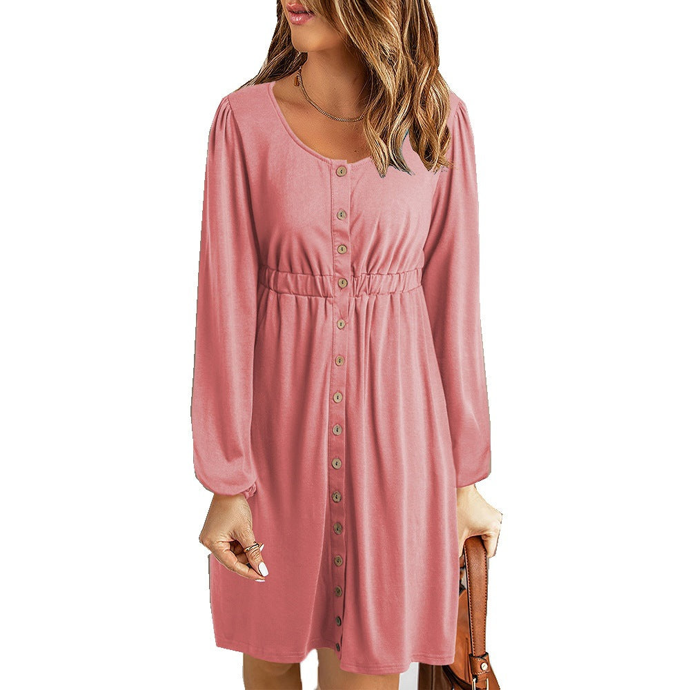 Damen Sommerliches Knopfkleid mit tailliertem Schnitt und langen Ärmeln Stalluxe