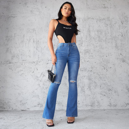 Damen Flared Jeans mit modischen Rissdetails Stalluxe
