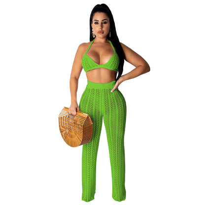Damen Strick-Set mit hochgeschnittenem-Hosen und minimalistischen Top Stalluxe
