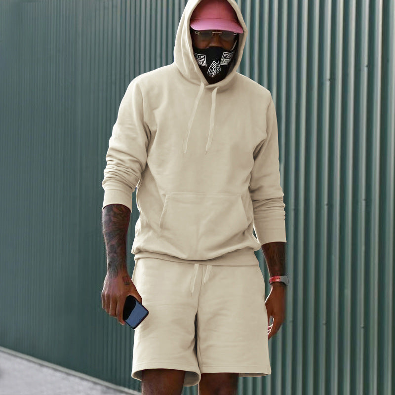Product Image for Herren lässiges Hoodie- und Shorts-Set aus atmungsaktivem Material und elastischem Bund Stalluxe - Aprikose / XL