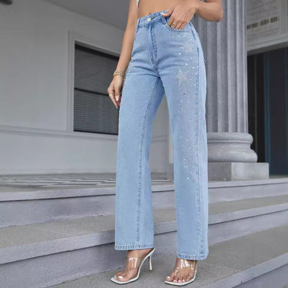 Damen Weit geschnittene Jeans mit funkelnden Strassdetails Stalluxe