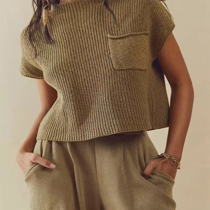 Damen kurzärmeliges Strickoberteil mit lässigem Schnitt und modischem Rippdesign Stalluxe