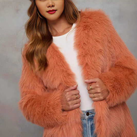 Damen kuschelige Kunstpelzjacke mit offener Front und voluminösen Ärmeln Stalluxe