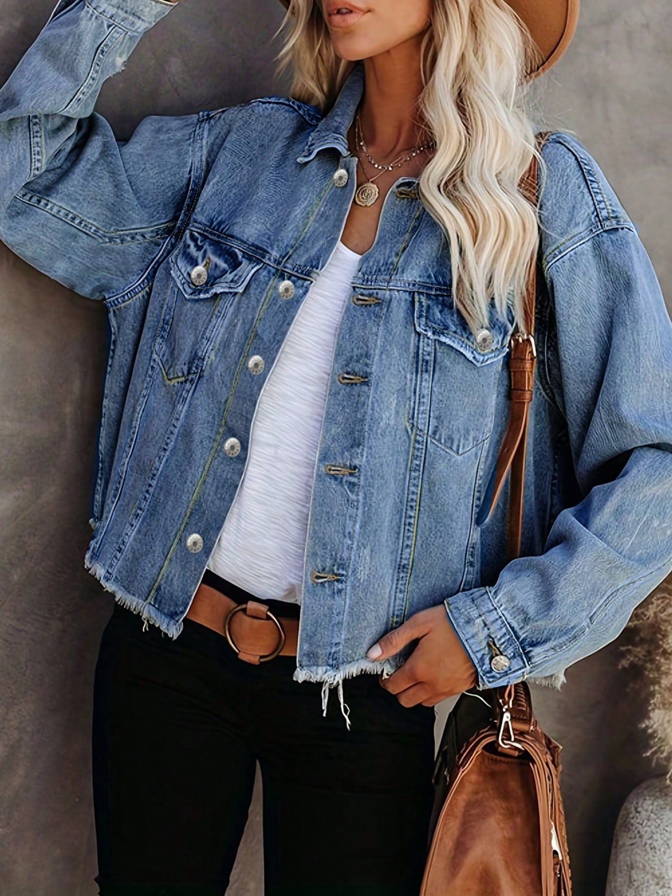 Damen lässige Denim-Jacke mit fransigen Details Stalluxe