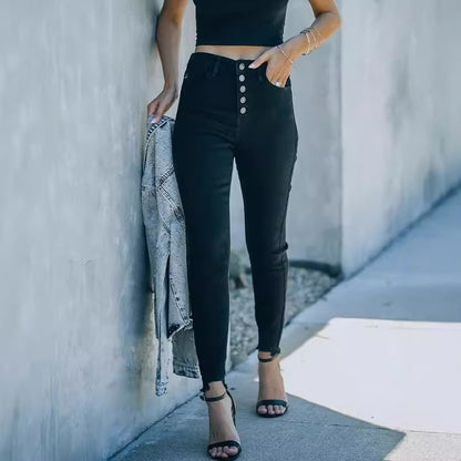 Damen Hochtaillierte Skinny Jeans mit knöpfbarem Bund und figurbetontem Schnitt Stalluxe