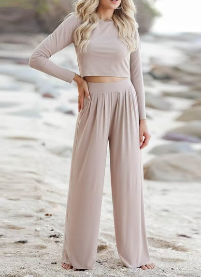 Damen Loungewear-Set mit cropped Oberteil und weit geschnittenen Hosen Stalluxe