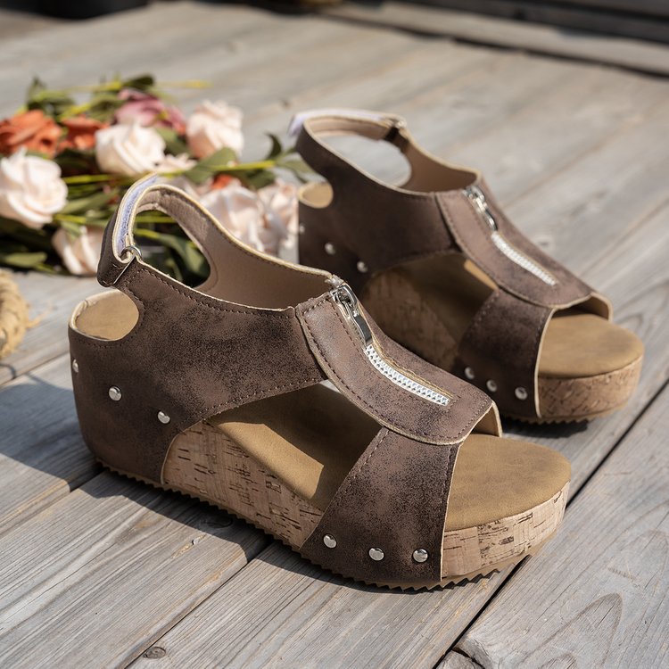 Damen Wedge-Sandalen mit modischem Reißverschluss und komfortablem Fußbett Stalluxe