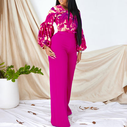 Damen Modischer Jumpsuit mit weit geschnittenen Beinen und auffälligem Blütenmuster Stalluxe