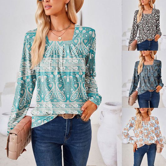 Women's Elegant Floral Print Blouse Stalluxe