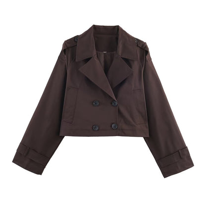 Damen modische cropped Trenchjacke im klassischen Stil mit doppelter Knopfleiste Stalluxe