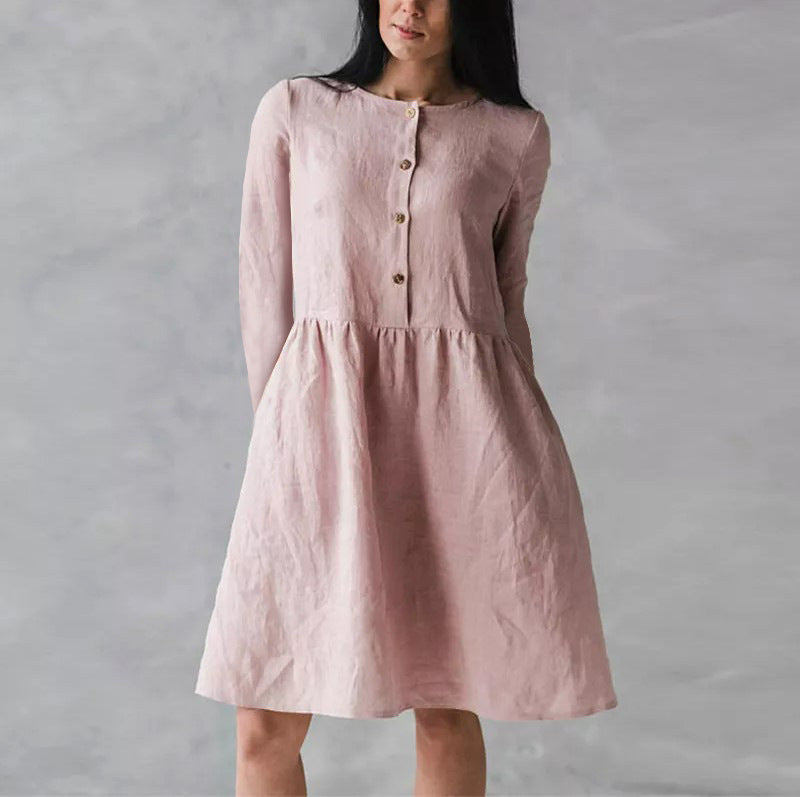 Damen lässiges Freizeitkleid mit Knopfverschluss und voluminösem Rock Stalluxe