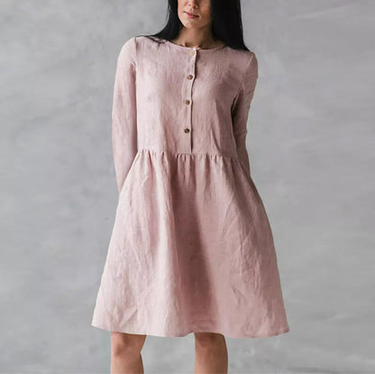 Damen lässiges Freizeitkleid mit Knopfverschluss und voluminösem Rock Stalluxe