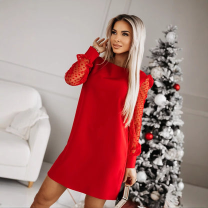Damen Modisches Kleid mit transparenten Puffärmeln Stalluxe